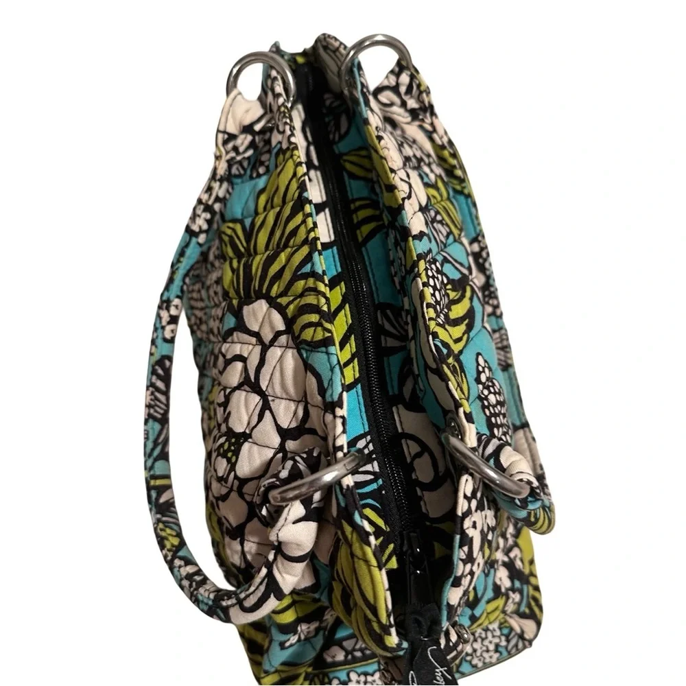 Vera Bradley Medium Tote Purse in Retired Island Blooms Teal Floral Quilted GUC